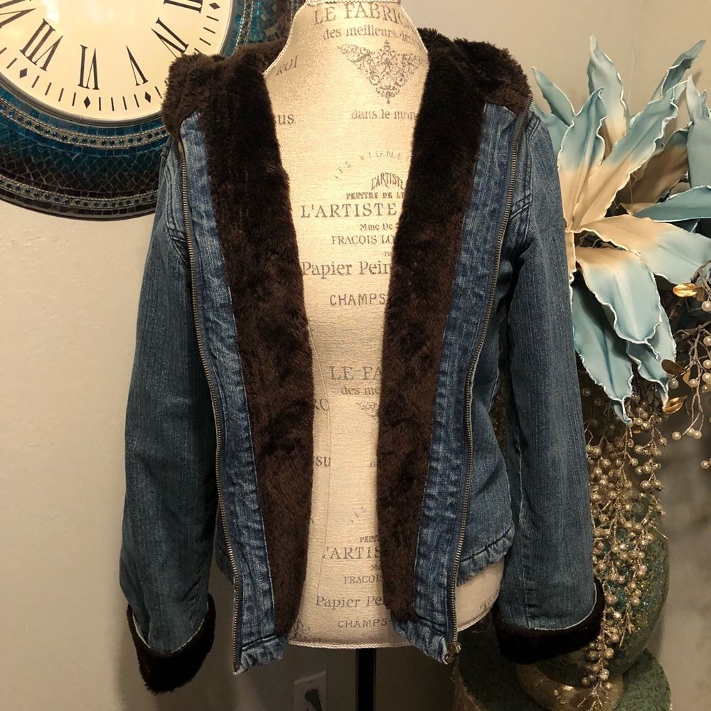 Lee Blue Jean Jacket with Brown Accents - Picture 2 of 7